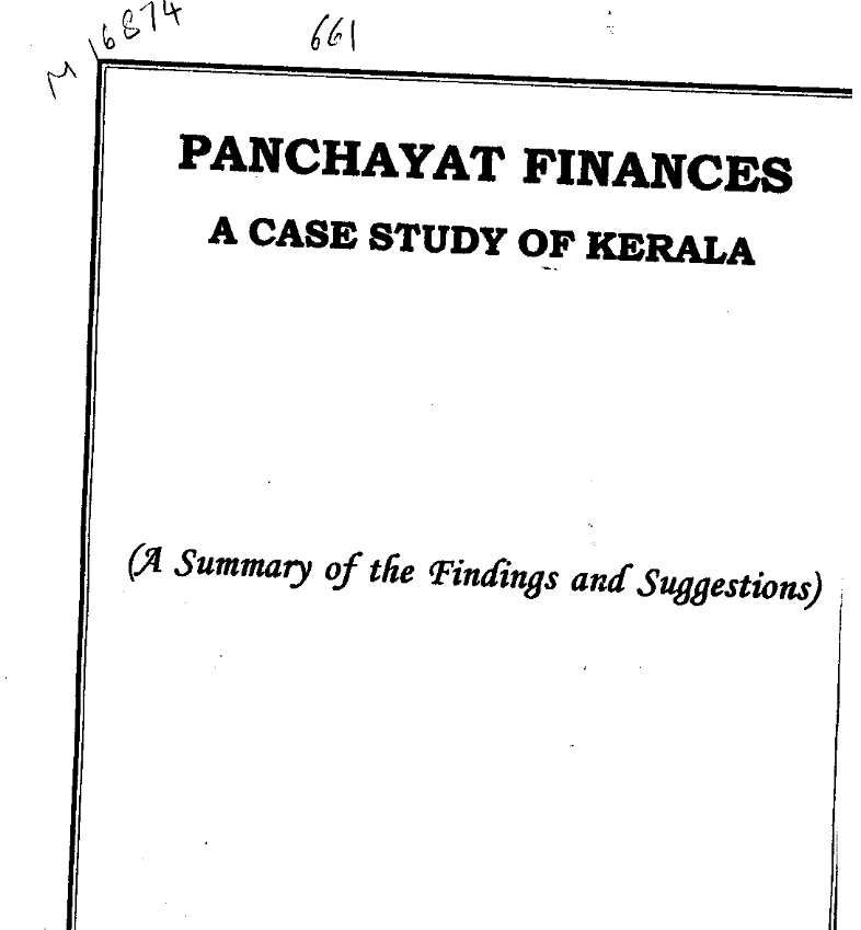 Panchayat Finances - A Case Study of Kerala- (A Summary of the Findings and Suggestions)